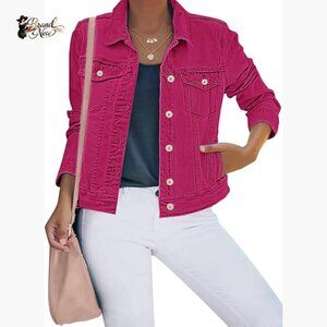 Button Down Stretch Fitted Denim Jacket Long Sleeve